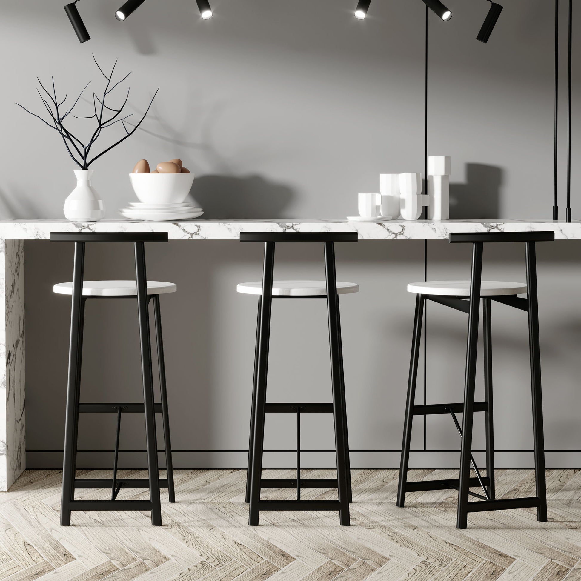 Modern Bar Stools With Backrest For Kitchen (Set of 3) Home Essentials