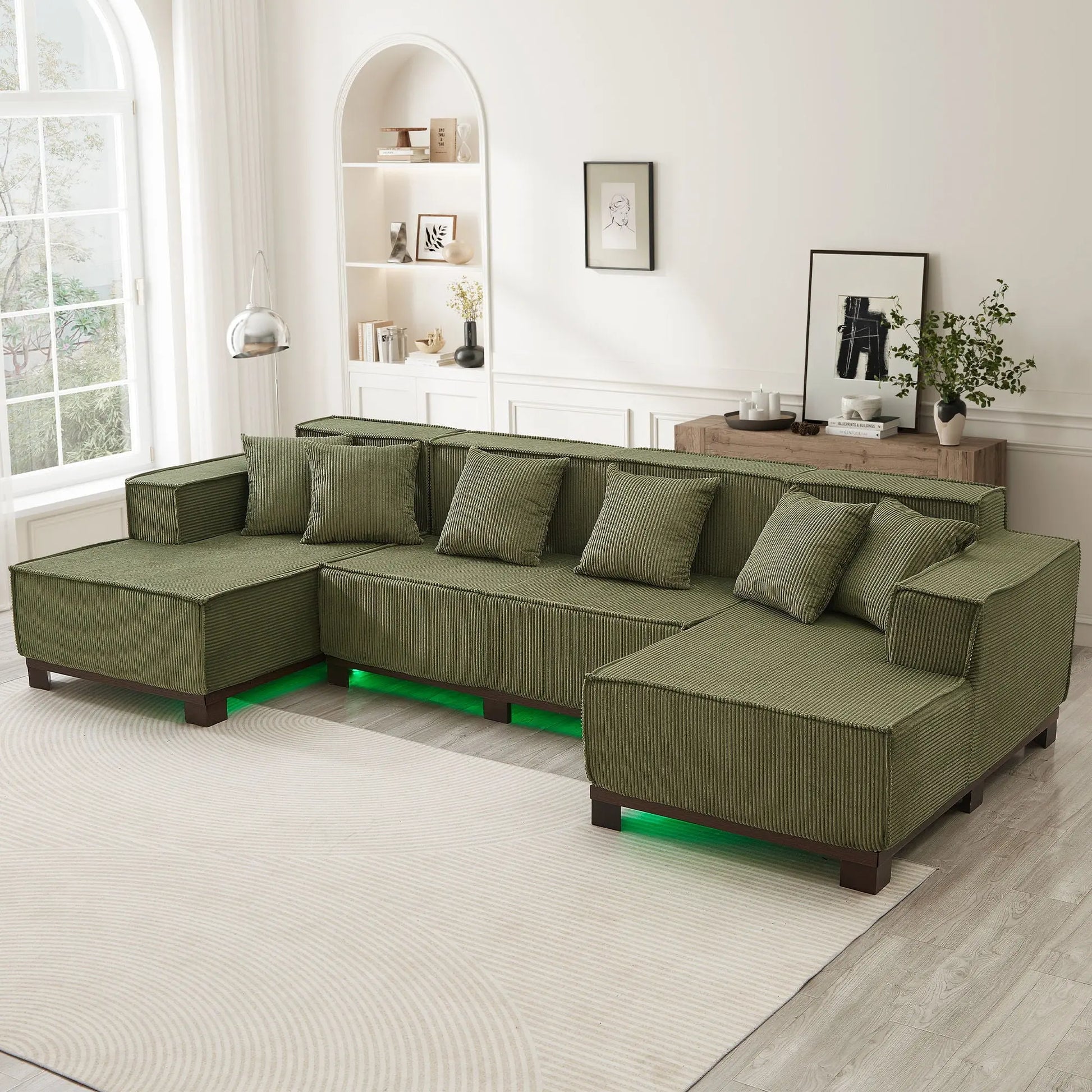 U-Shaped Sectional Sofa With RGB LED Light Strip And 6 Pillows Hearth and Haven