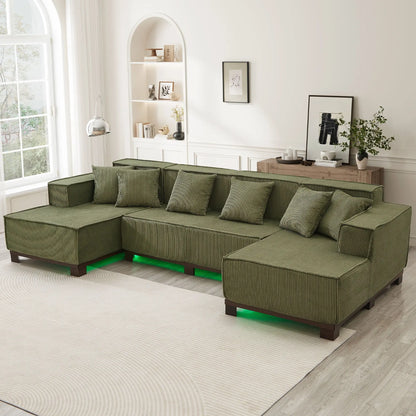 U-Shaped Sectional Sofa With RGB LED Light Strip And 6 Pillows Hearth and Haven