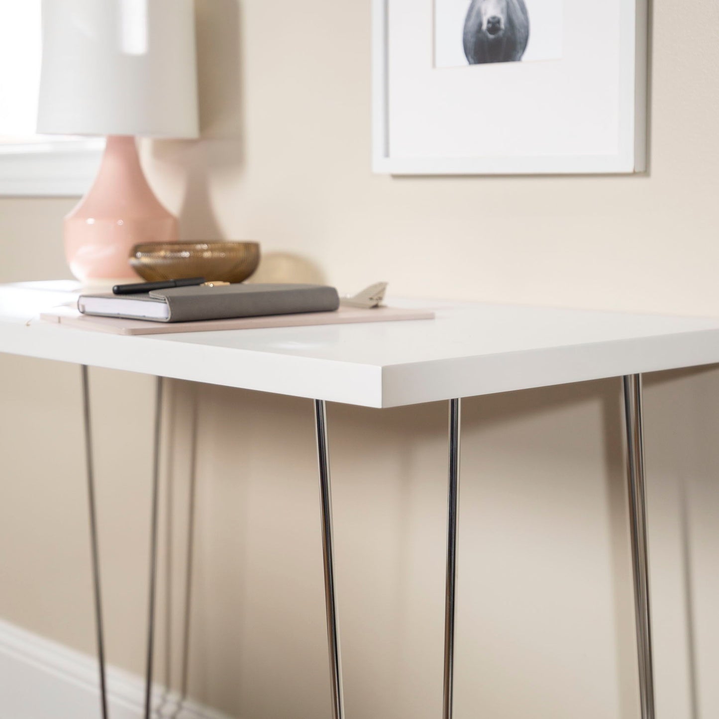Mid-Century Modern Hairpin Leg Computer Desk - White Walker Edison