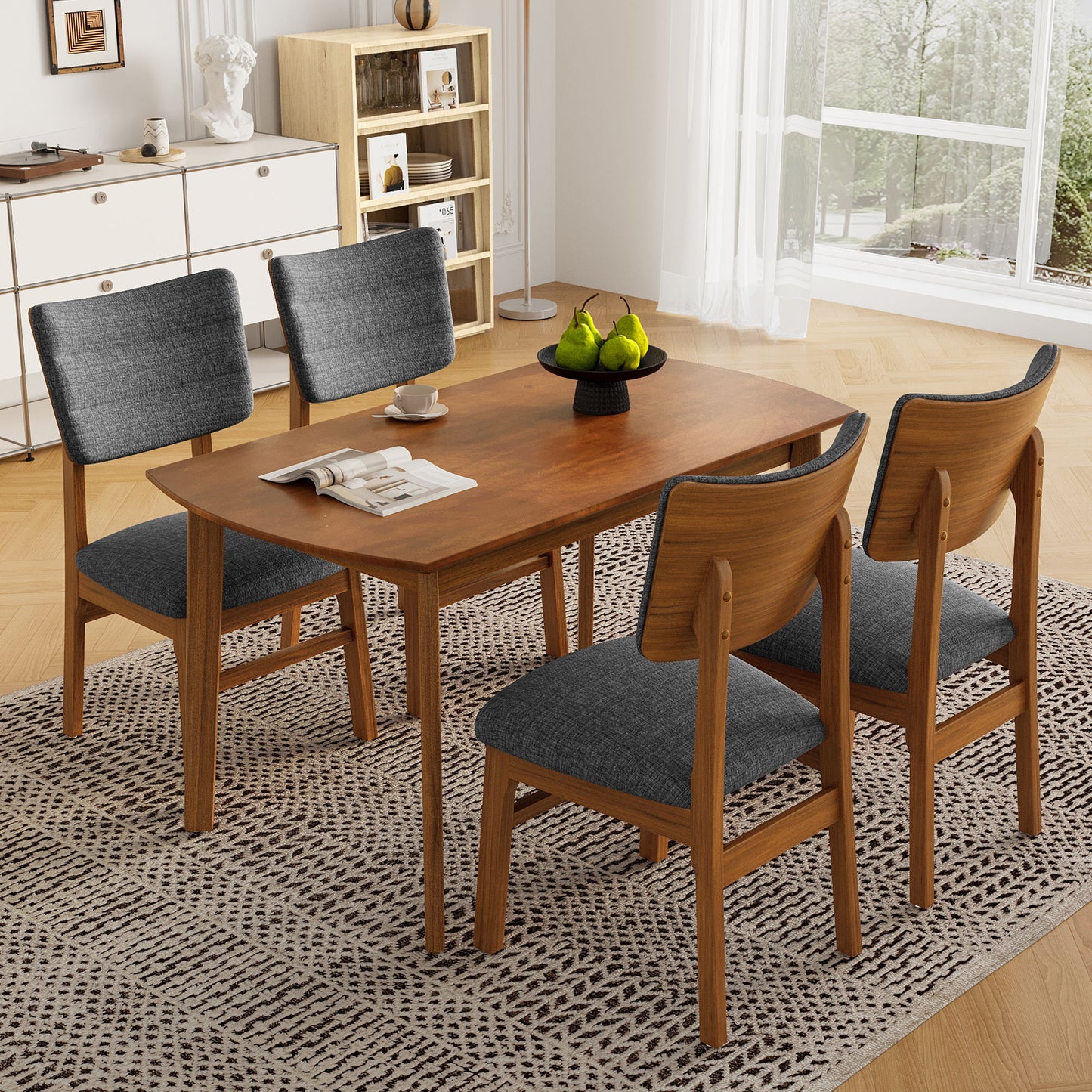 Dining Chairs (Set of 4), Wooden Dining Chair Armless, Mid Century Modern Upholstered Seat Cushion Dining Room Chair For Home Kitchen Dining Room Restaurant - Brown / Gray Hearth and Haven