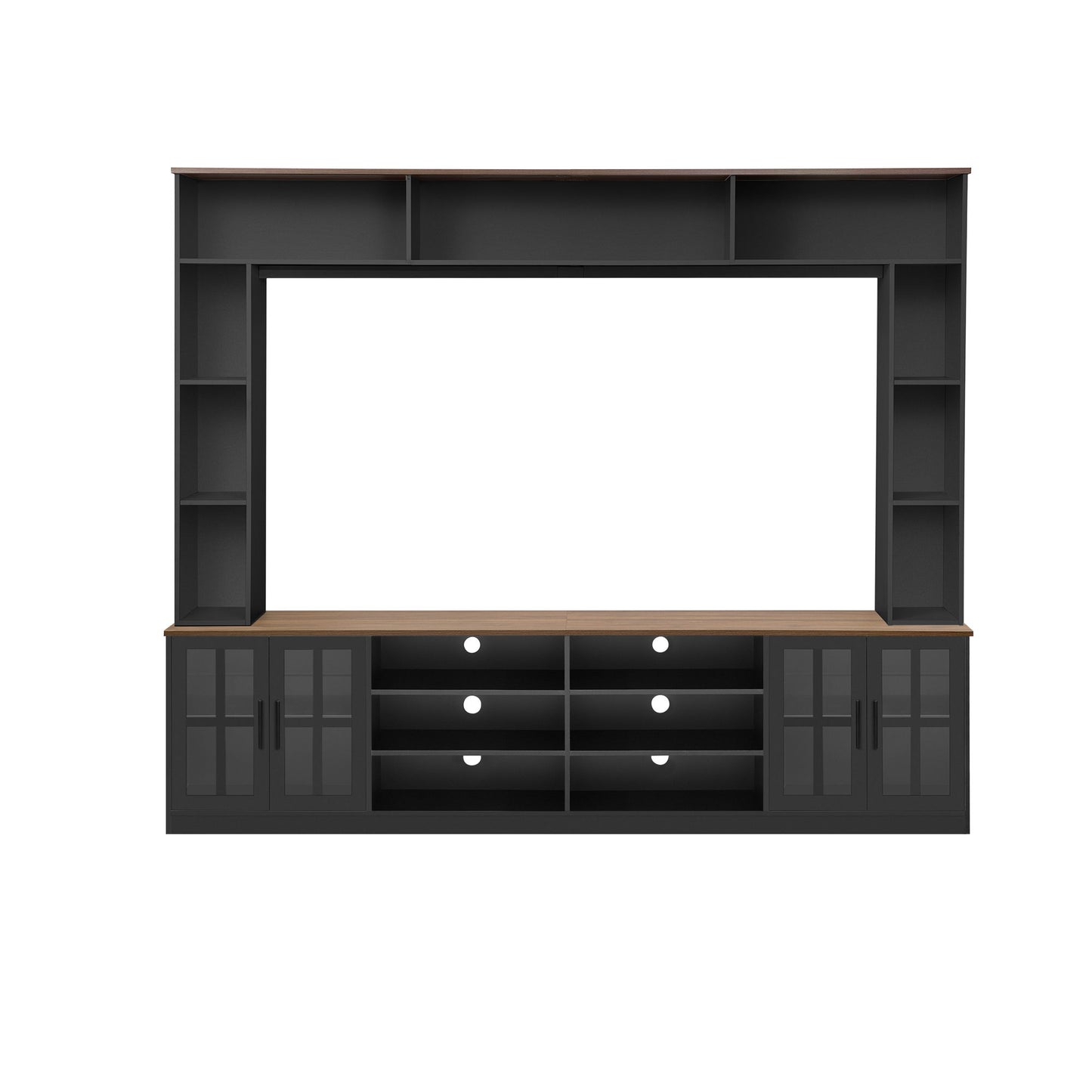 Wall Unit Entertainment Center With Bookshelves For TVs Up To 80", Tempered Glass Doors And Adjustable Shelves Hearth and Haven