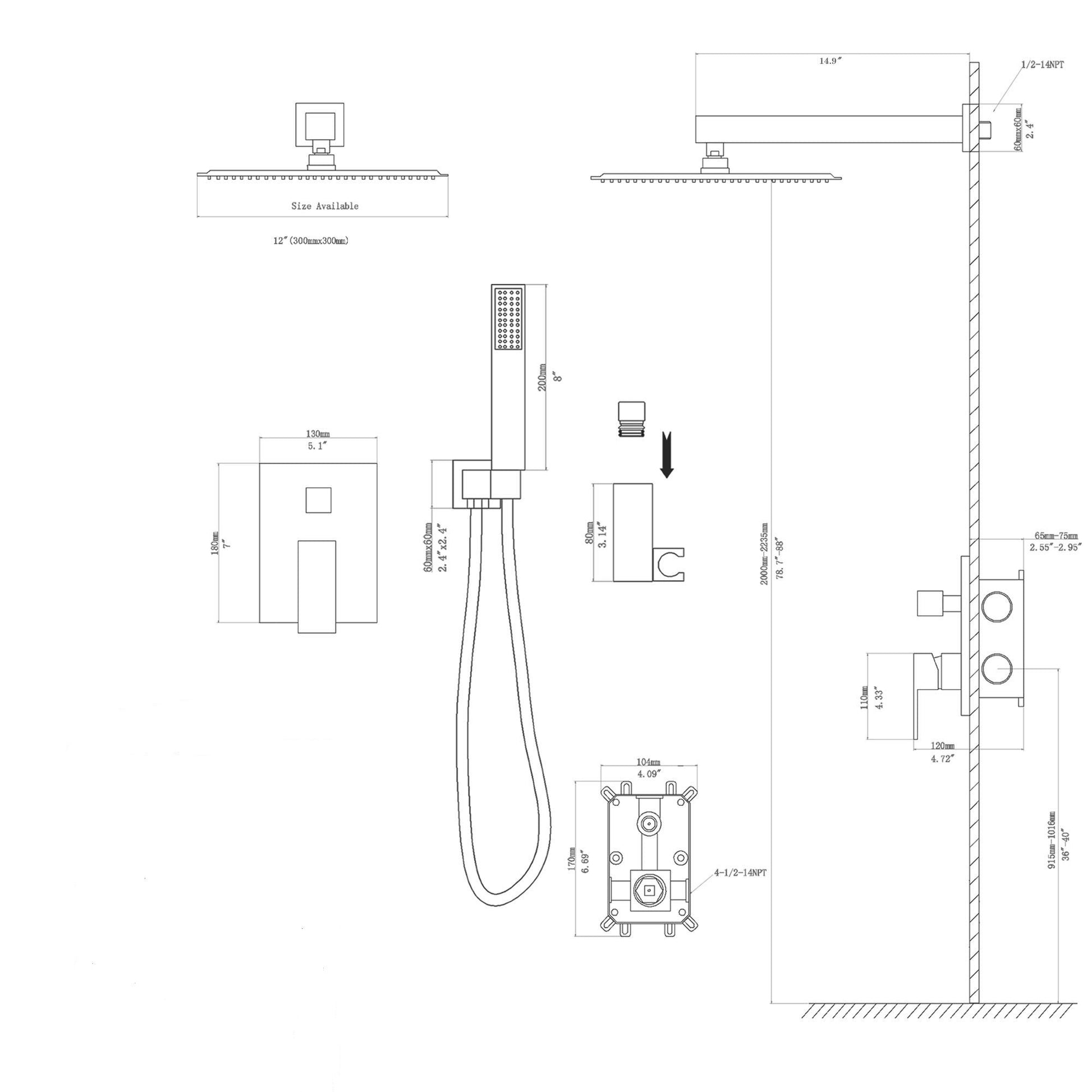 Dual Shower Head System With 12" Wall Mounted Square Rain Shower And Rough In Valve Daily Nest