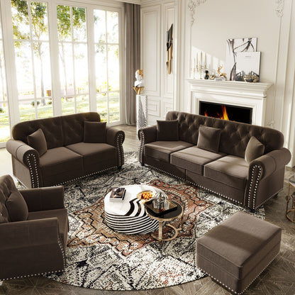 Upholstered Sofa Set With Nailhead Trim And Rolled Armrests, Includes Pillows Home Essentials