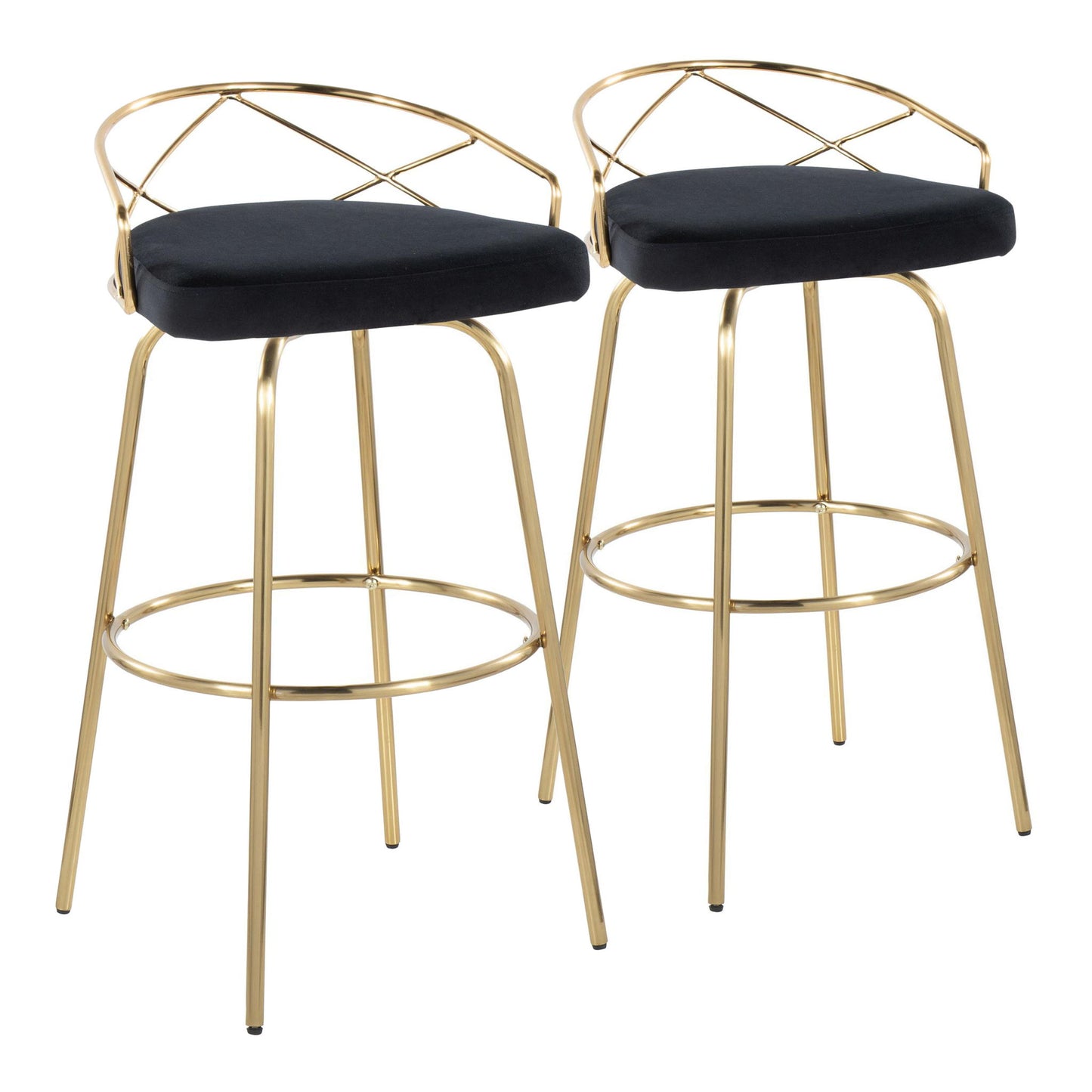 Charlotte - Glam Glam / Art Deco Fixed Height Barstool With Swivel With Round Footrest (Set of 2) Lumi Source