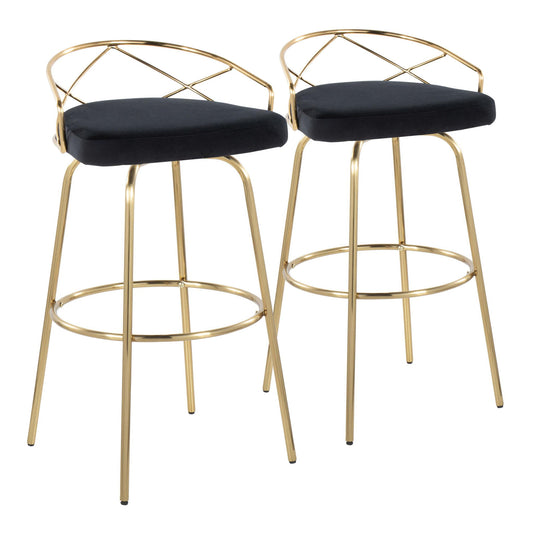 Charlotte - Glam Glam / Art Deco Fixed Height Barstool With Swivel With Round Footrest (Set of 2) Lumi Source