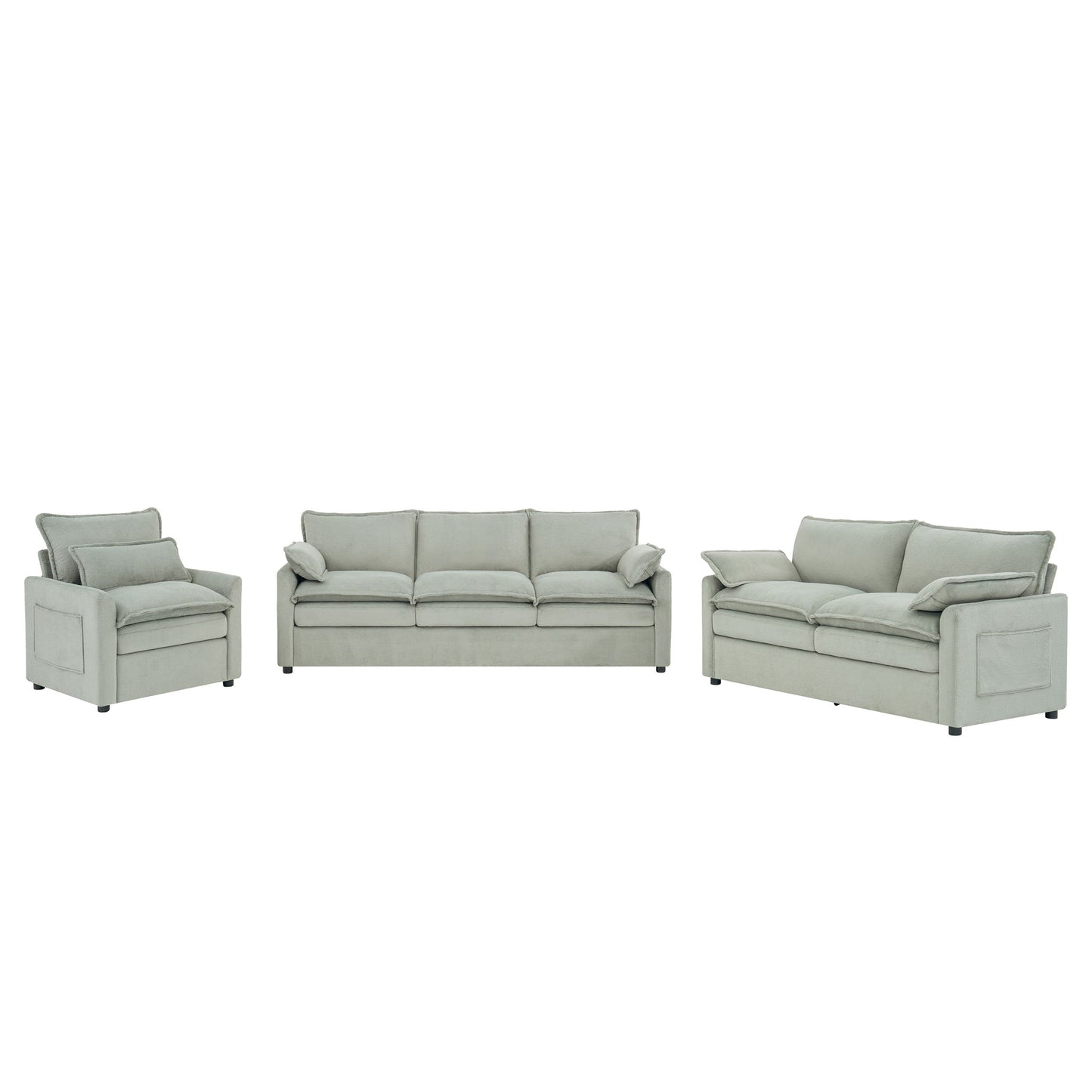 Modern Sofa Set With Double Layer Cushion And Side Storage Pockets Hearth and Haven