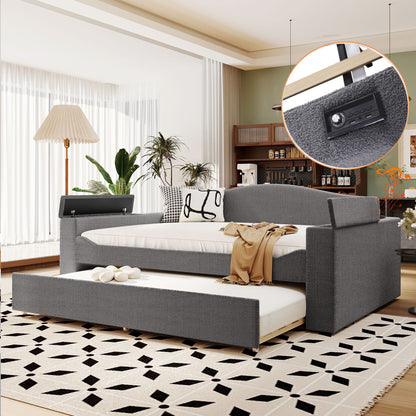 Upholstered Daybed With Storage Armrests, Trundle And Latest Integrated Bluetooth Audio System Halcyon Home
