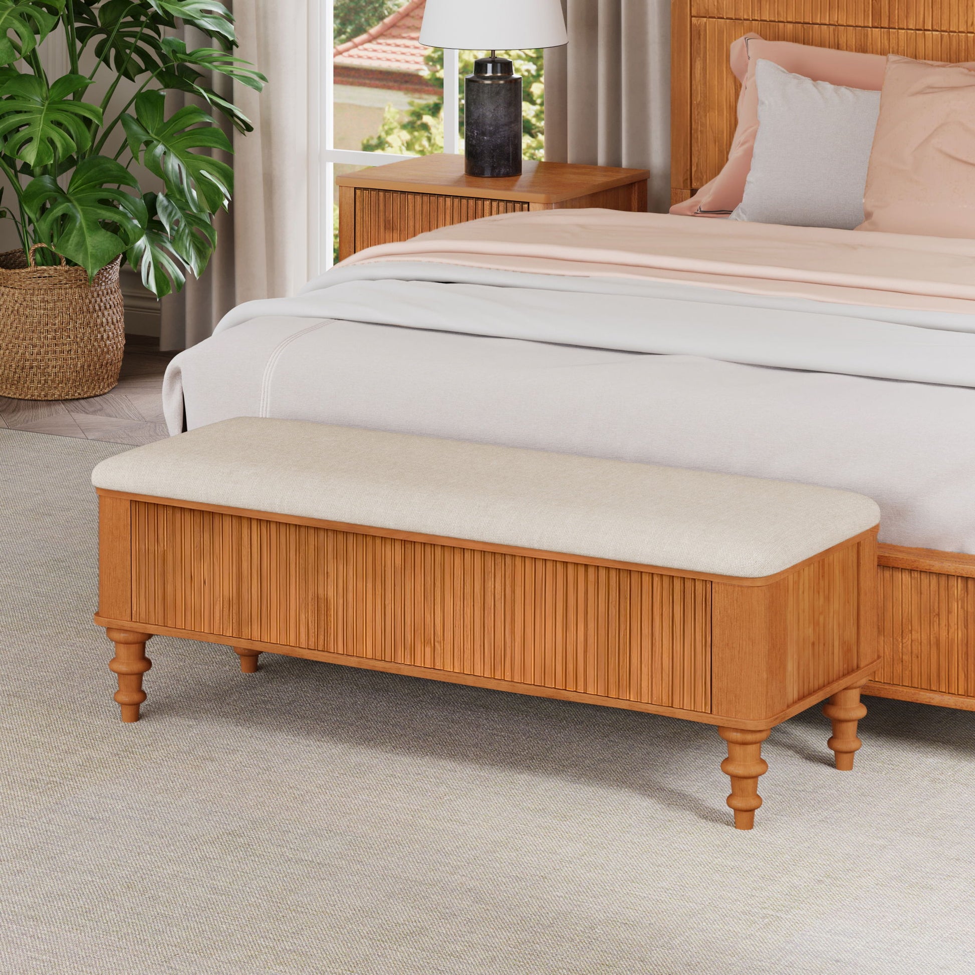 Storage Ottoman Bench For Living Room - Natural Home Essentials