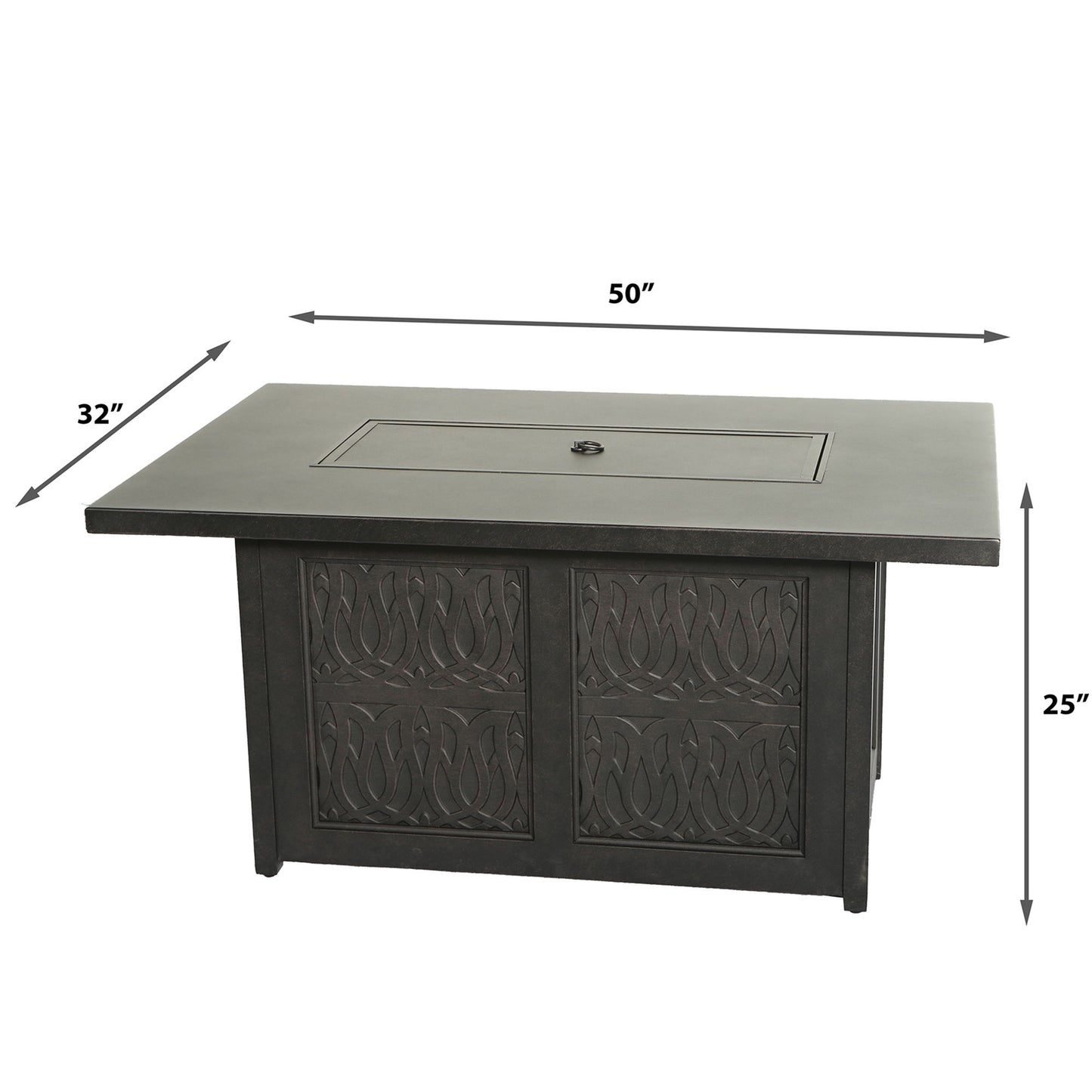 Aluminum Rectangle Fire Table With Fire Glass And Cover - Antique Bronze Home Essentials