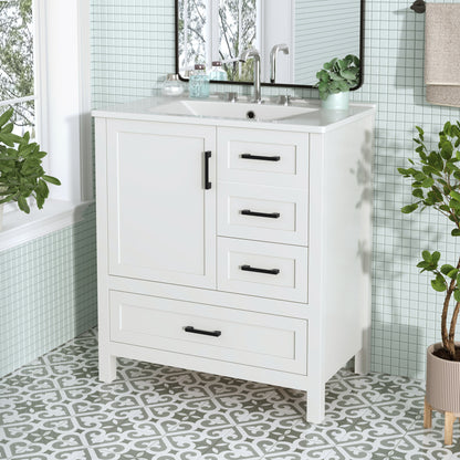 Modern Bathroom Vanity With Ceramic Sink, Solid Frame And Storage Solutions Hearth and Haven
