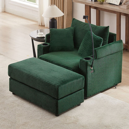 Single Sofa Couch With Storage Space, Movable Ottoman, USB Ports, Cup Holders, Phone Holder Hearth and Haven