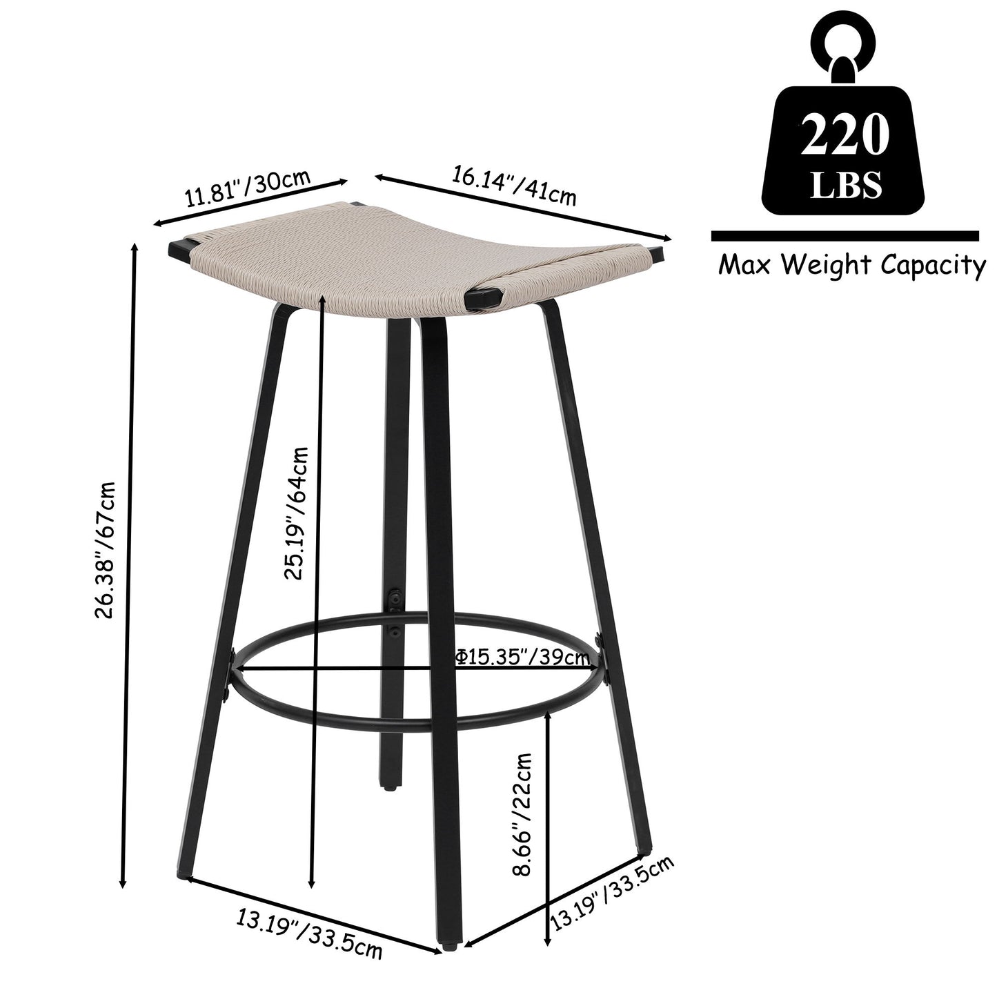 Counter Height Bar Stools Backless Handwoven Kitchen Dining Chairs With Round Footrest (Set of 2) Weaving Pub Stoo - Creamy White Home Essentials