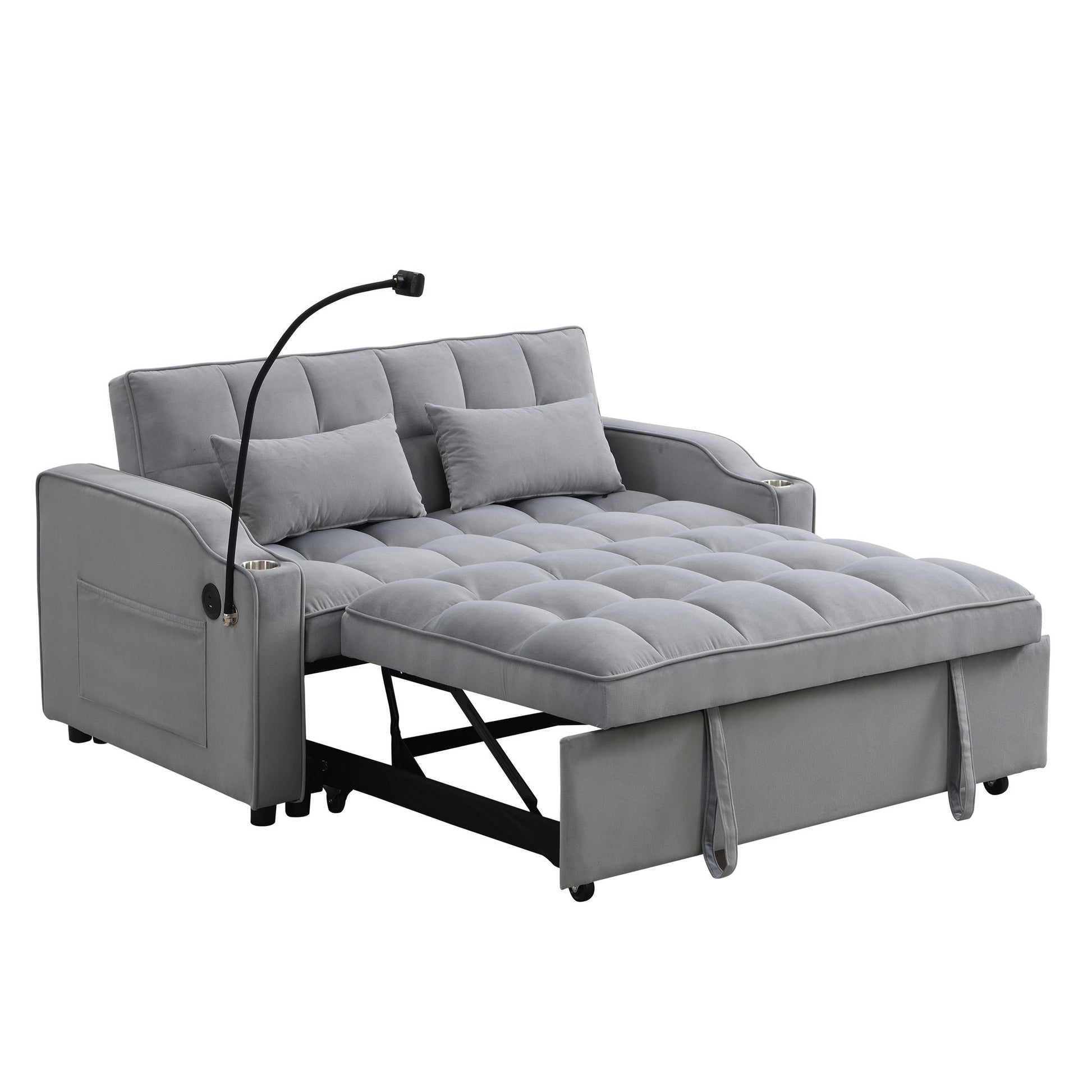 Modern Loveseat Futon Sofa With Pullout Bed, Adjustable Reclining Backrest, Toss Pillows Home Essentials