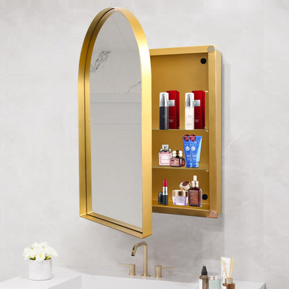 Arched Recessed Medicine Cabinet, Metal Framed Bathroom Wall Cabinet With Mirror And Adjustable Shelves, Wall Mirror With Storage For Bathroom