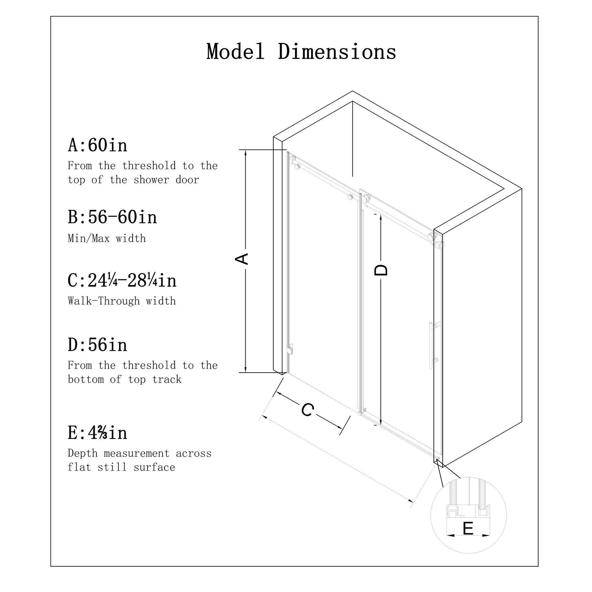 Frameless Single Sliding Shower Door With Soft Close, 5 / 16" Clear Nano Coated Tempered Glass, 60" X 60" - Matte Black Daily Nest
