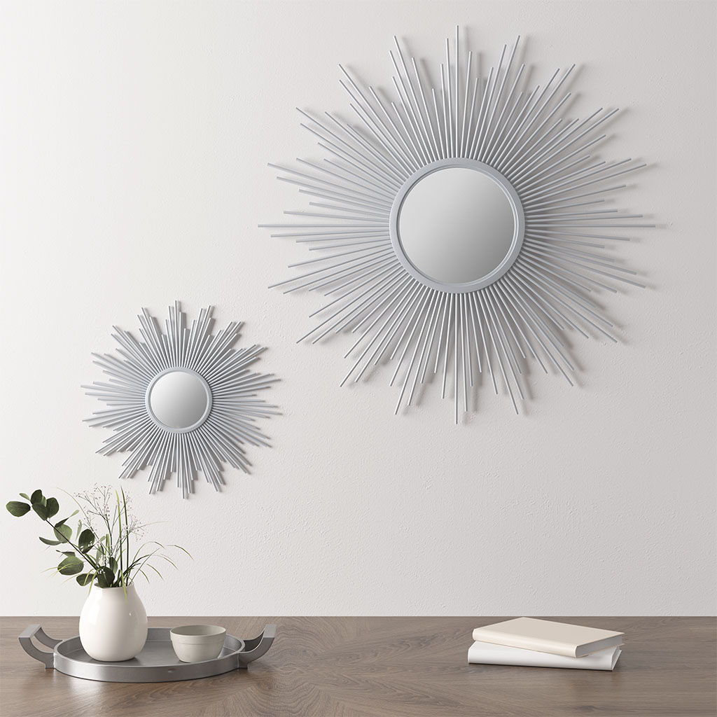 Fiore - Round Sunburst Wall Decor Mirror - Silver