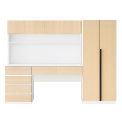 2 Door Wooden Storage Desk Wardrobe For Bedroom With Shelves And Drawers