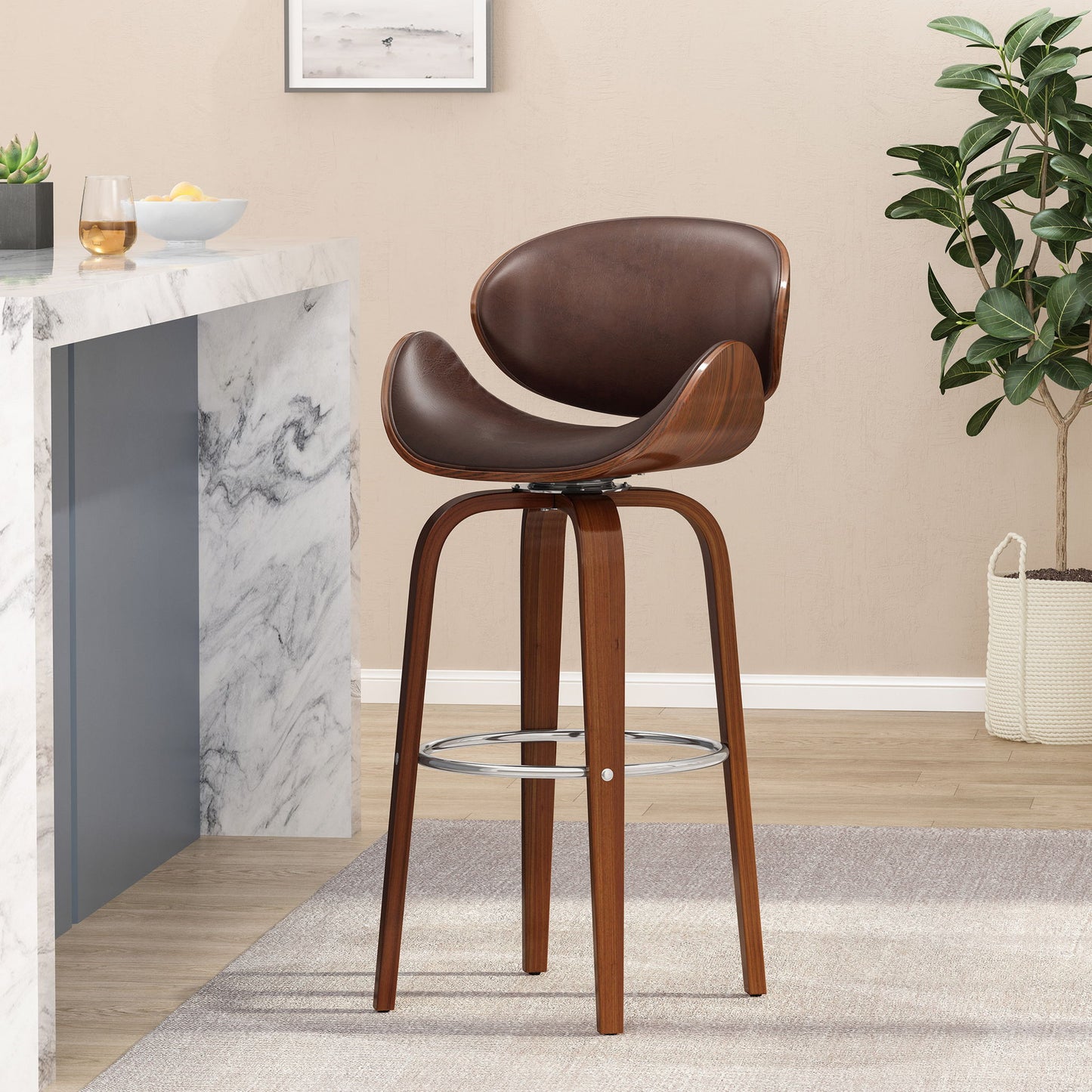 Lumos - Mid Century Modern Upholstered Swivel Barstool Noble House