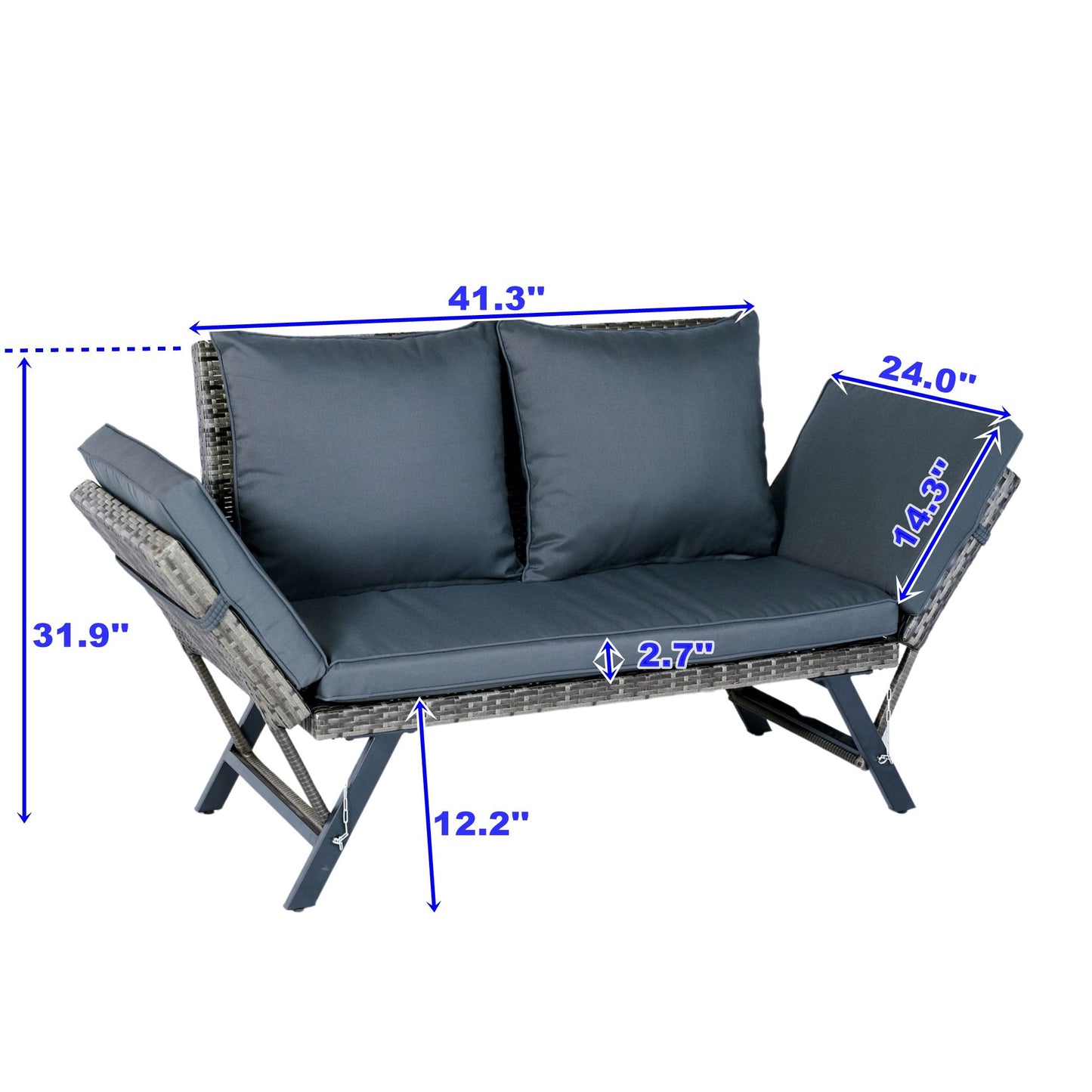 1 Pieces Patio Wicker Side Foldable Bench Patio Backyard Conversation Bench Gray Wicker - Dark Gray Home Essentials