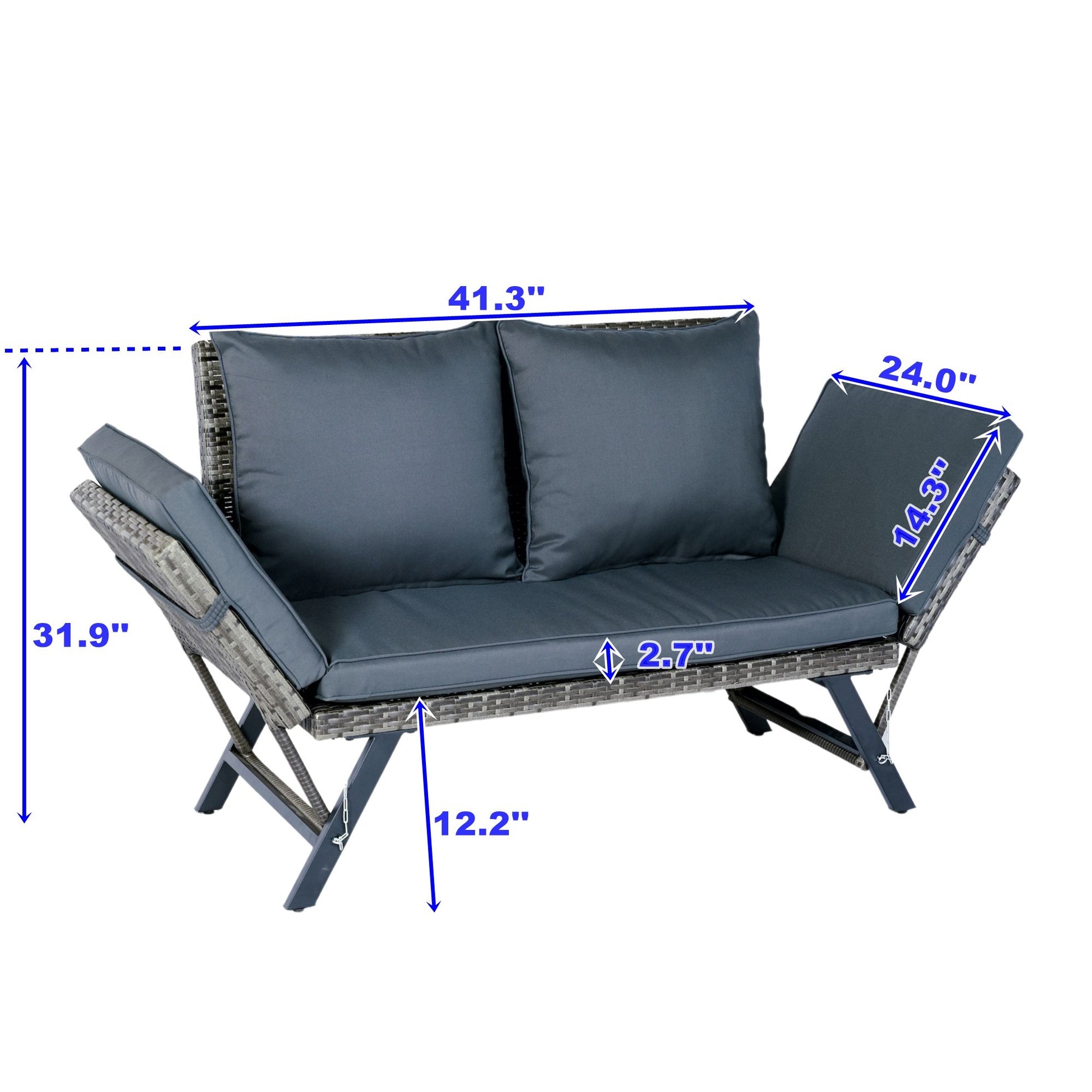 1 Pieces Patio Wicker Side Foldable Bench Patio Backyard Conversation Bench Gray Wicker - Dark Gray Home Essentials