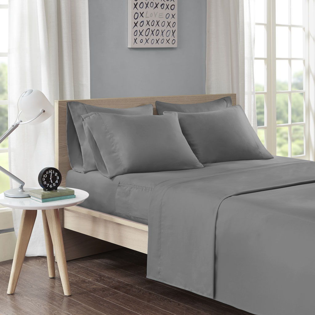 Queen Sheet Set With Side Storage Pockets - Charcoal Intelligent Design
