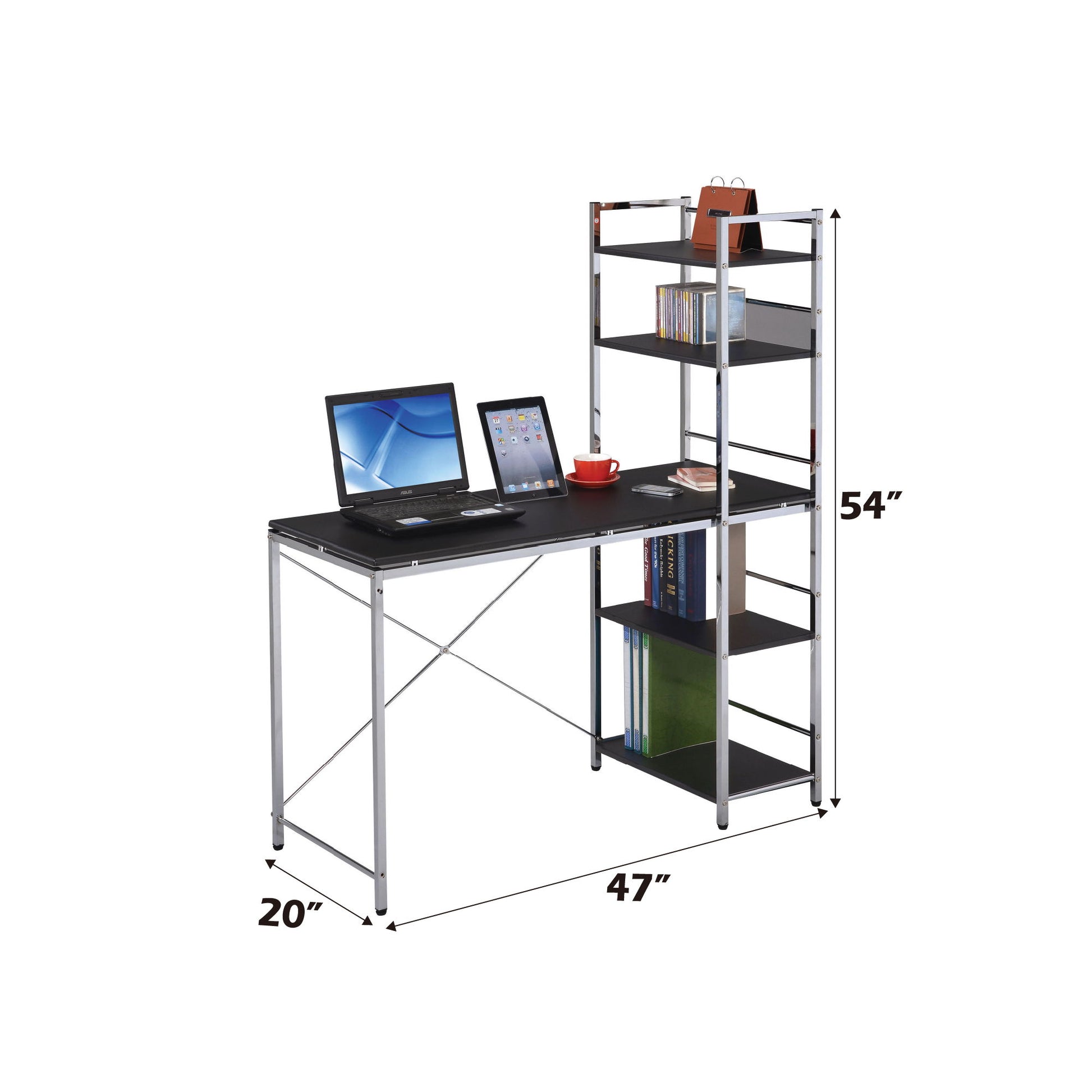 Elvis - Writing Desk With Shelves - Black / Chrome Acme