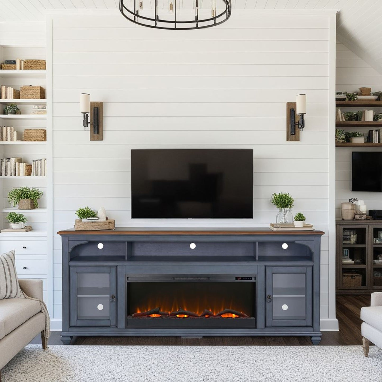 Americana - 86 In Fireplace TV Stand For TVs Up To 95" - Blue Legends