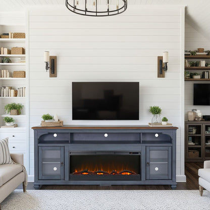 Americana - 86 In Fireplace TV Stand For TVs Up To 95" - Blue Legends