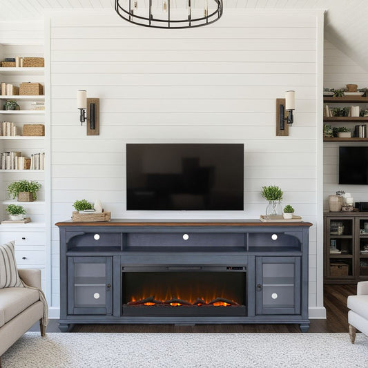Americana - 86 In Fireplace TV Stand For TVs Up To 95" - Blue Legends