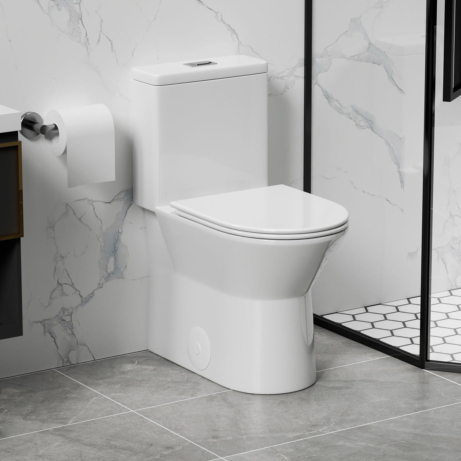 1 Piece Toilet With Dual Flush & Rimless Bowl - Glossy White Daily Nest