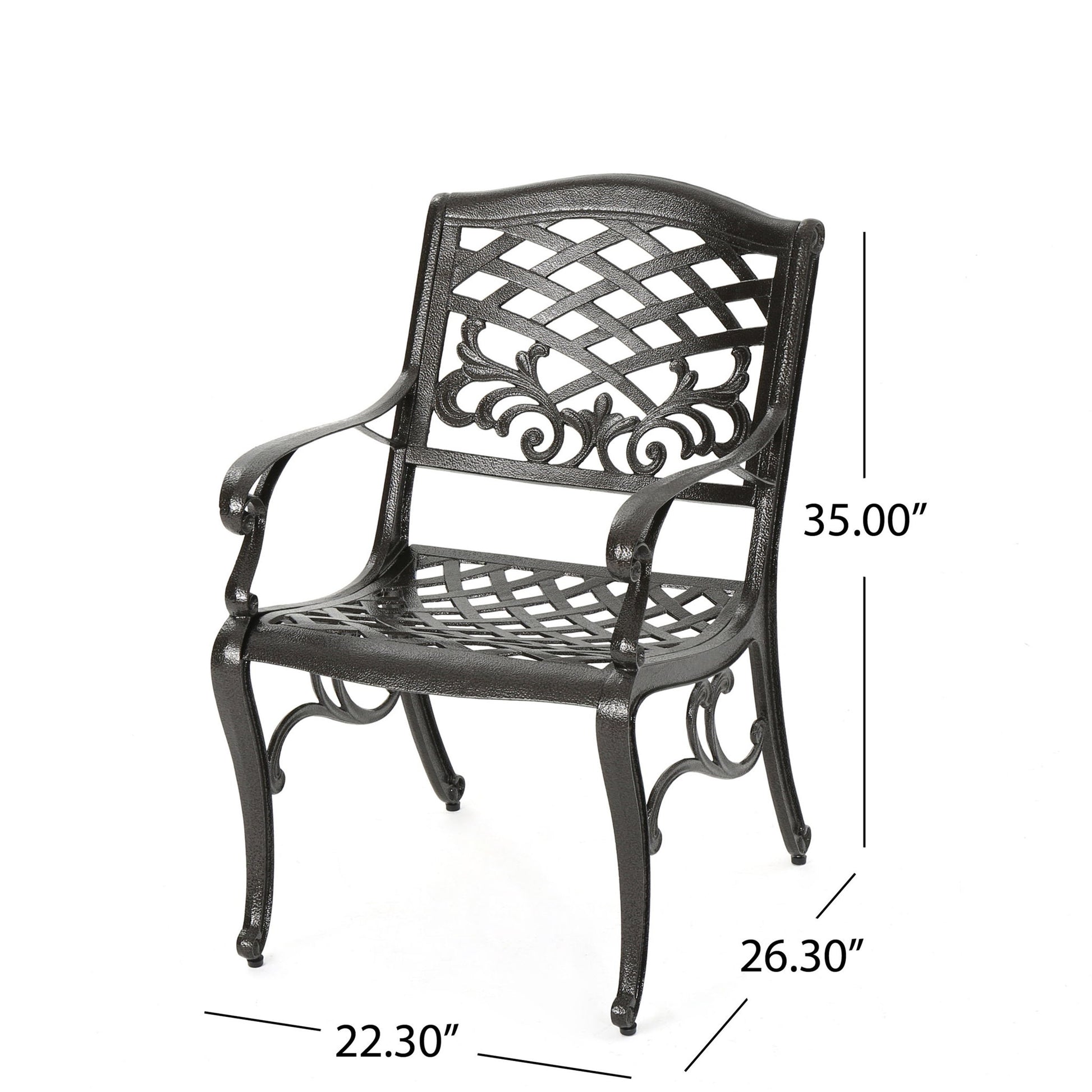 Luminea - Outdoor Aluminum Dining Chair With Scroll Design, Lattice Pattern And Cabriole Legs - Bronze Noble House