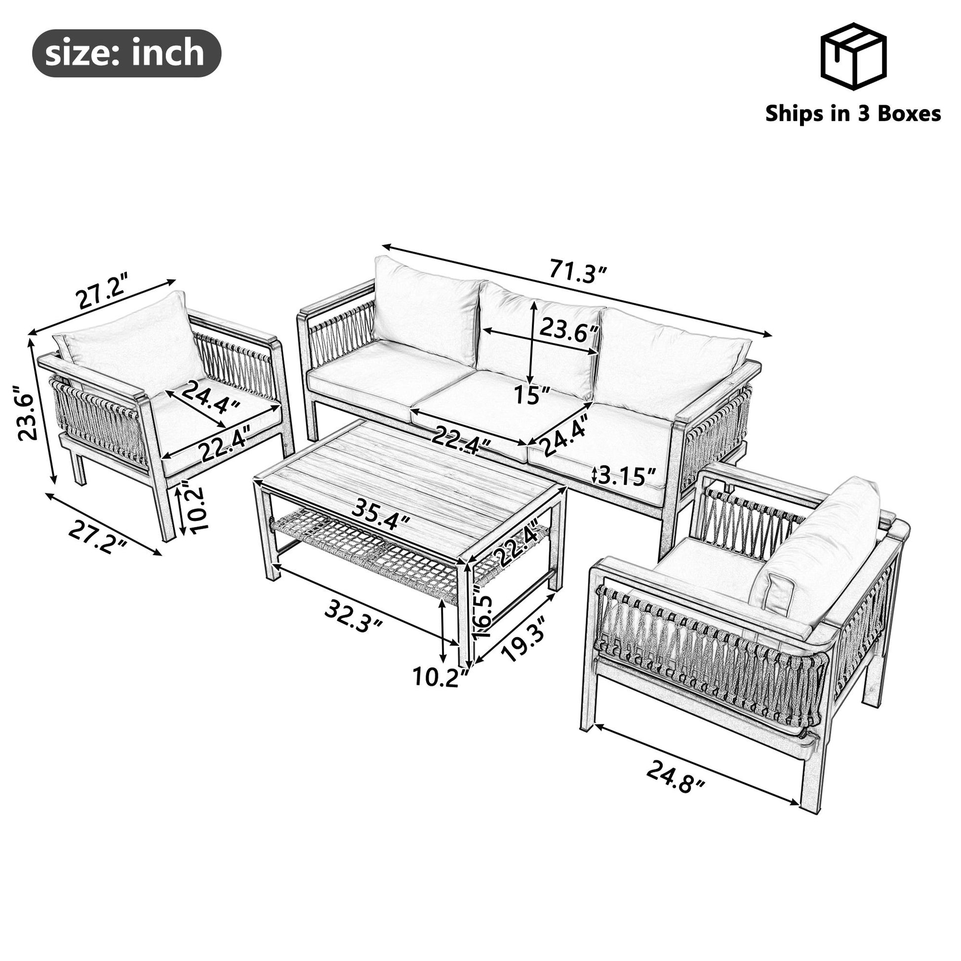 4 Pieces Outdoor Sectional Sofa Set 5 Person Patio Seating Group Outdoor Conversation Set With Cushions And A Coffee Table For Patios Hearth and Haven