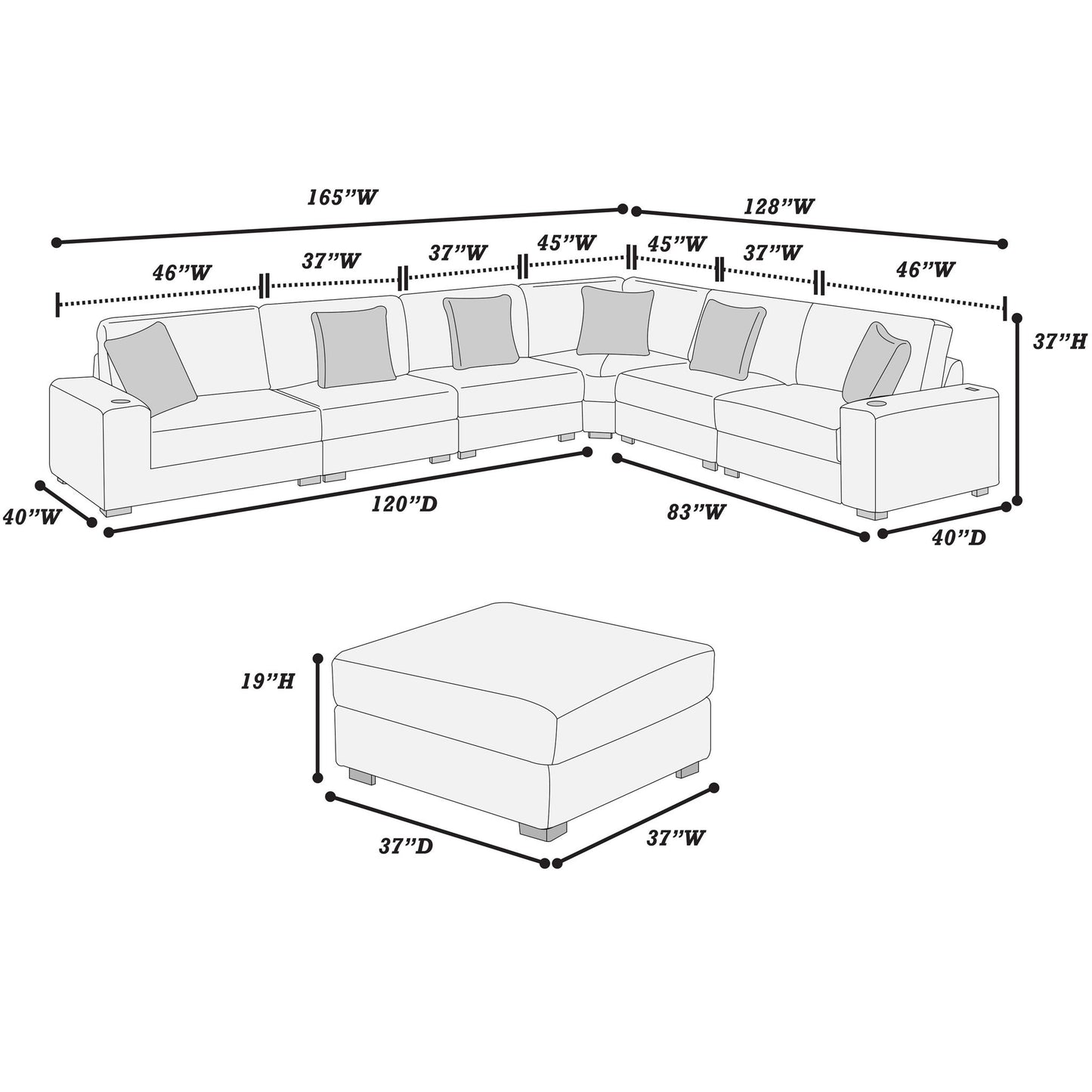 Contemporary Style Modular Sectional Sofa Set With USB, Cup Holder Home Essentials