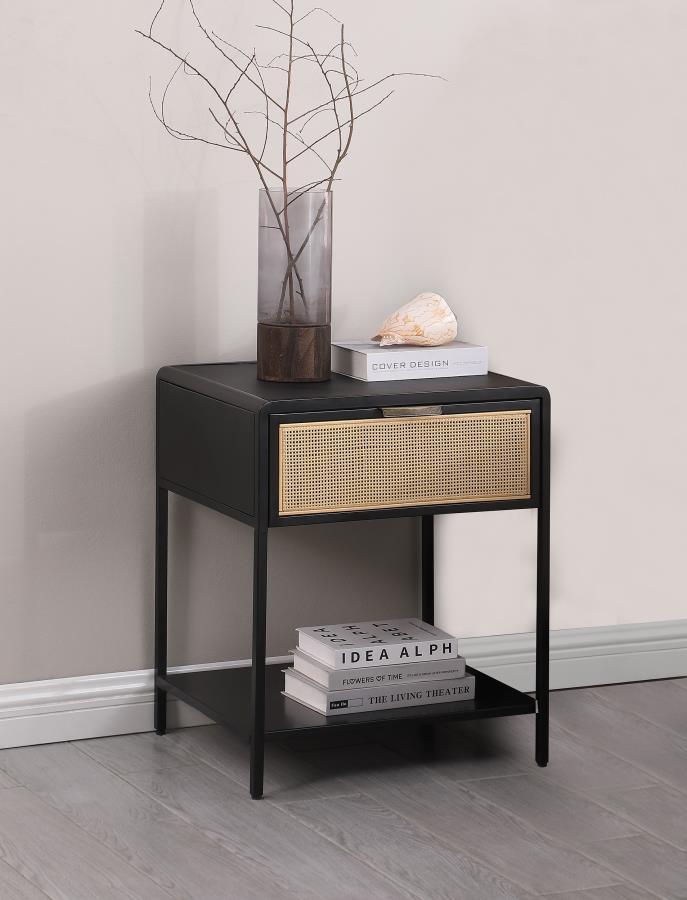 Amherst - 1-Drawer Radio Weave Rattan Metal Side Table Coaster Fine Furniture