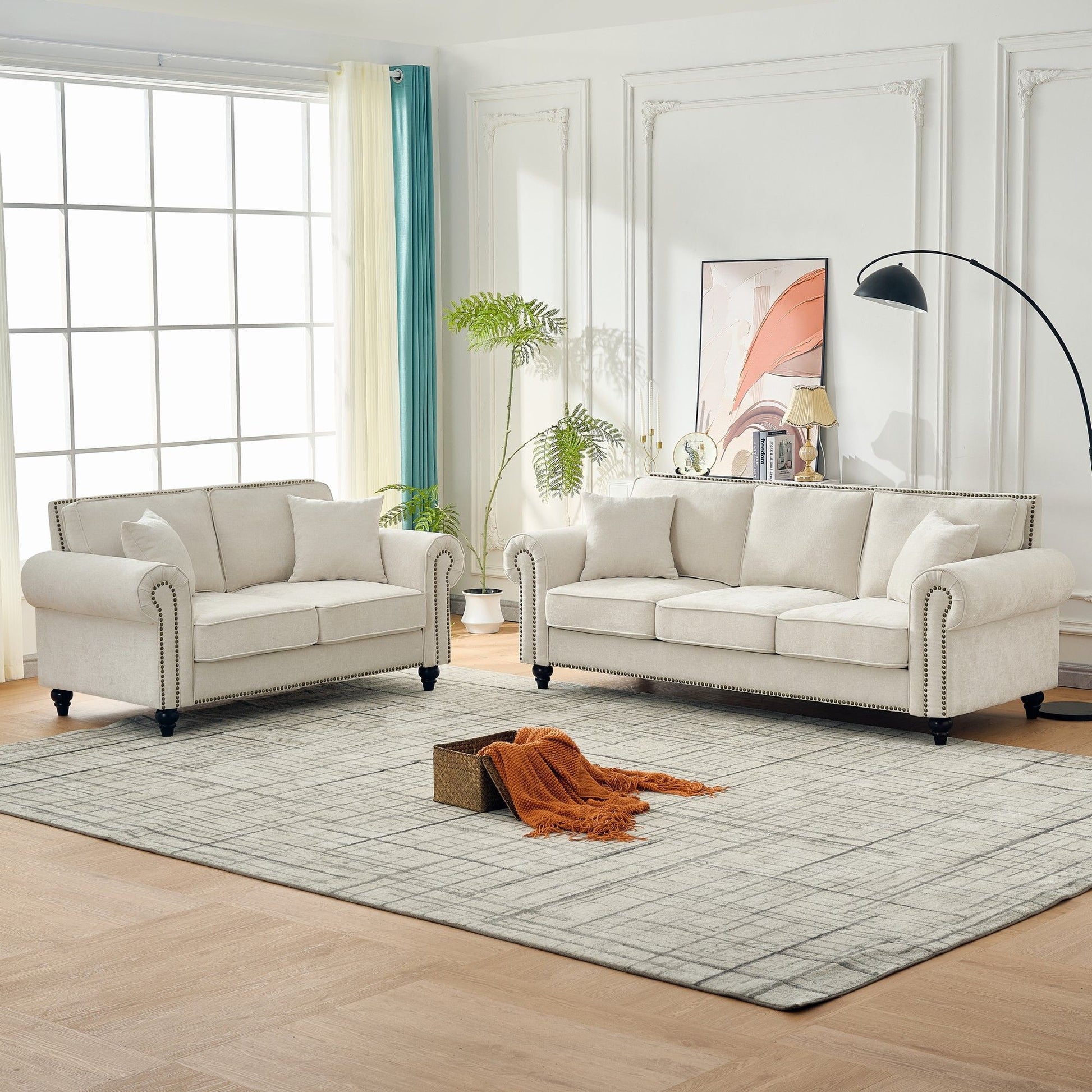 Modern 3 And 2 Seater Sofa With Rolled Arms, Tufted Upholstered Couch Home Essentials