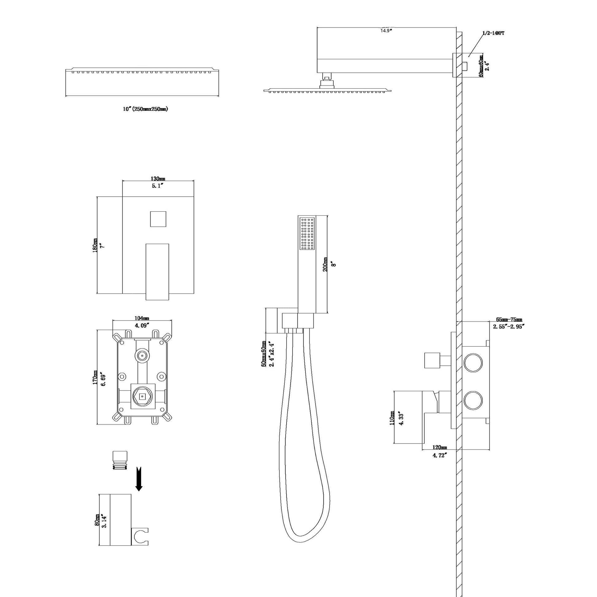 10" Square Dual Shower Head System Wall Mounted With Rough In Valve Modern Bathroom Fixture Daily Nest