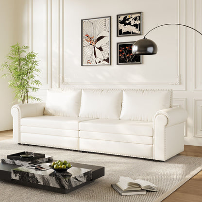 3 In 1 Convertible Sleeper Sofa With Nailhead Trim & Rolled Arm Home Essentials