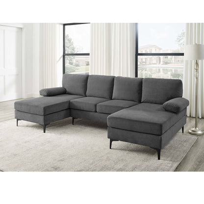 U - Shape Sectional With Legs, Pillow Top Arms - Dark Gray Home Essentials