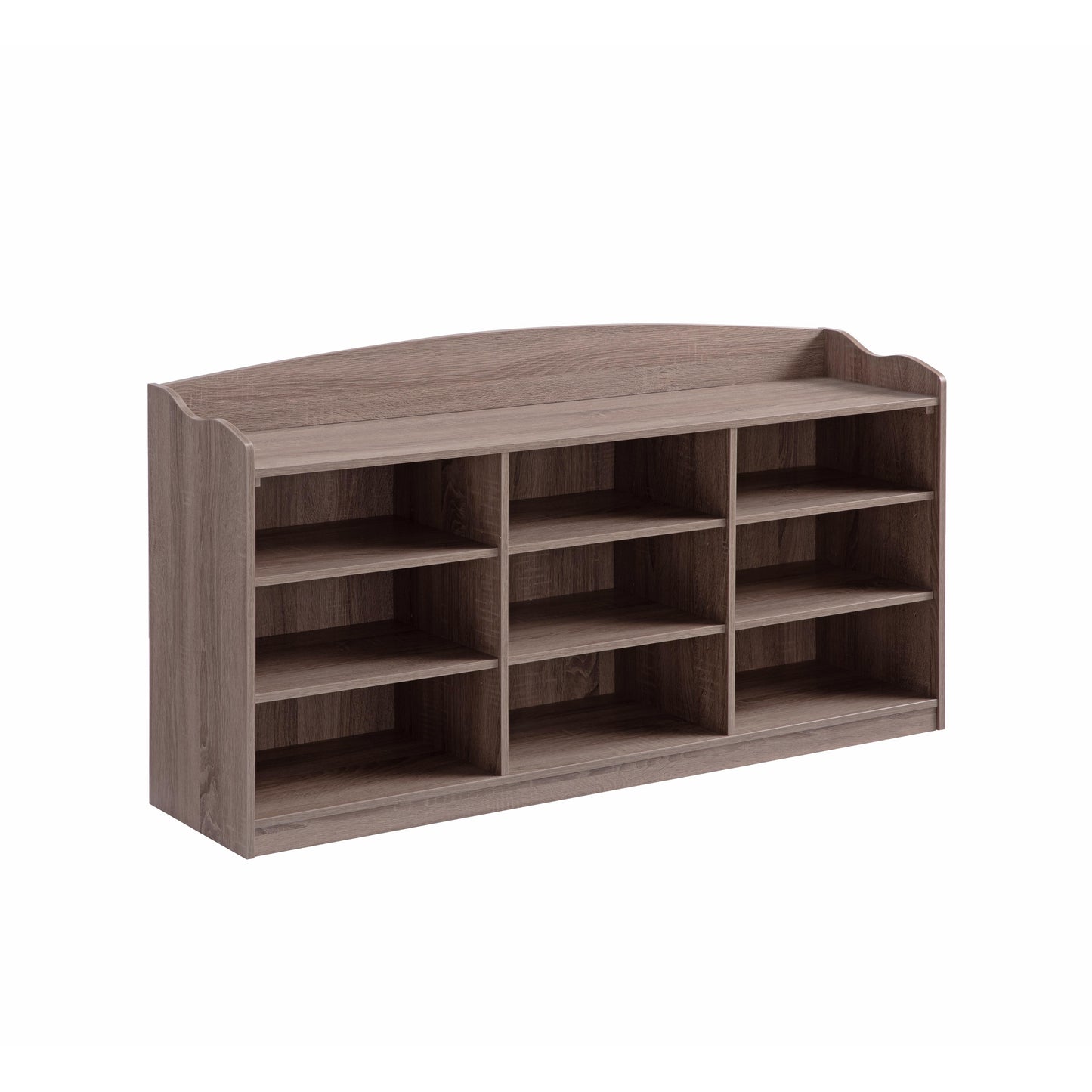 Wooden Shoe Storage Bench, Nine Storage Shelves, Entryway Organizer - Dark Taupe