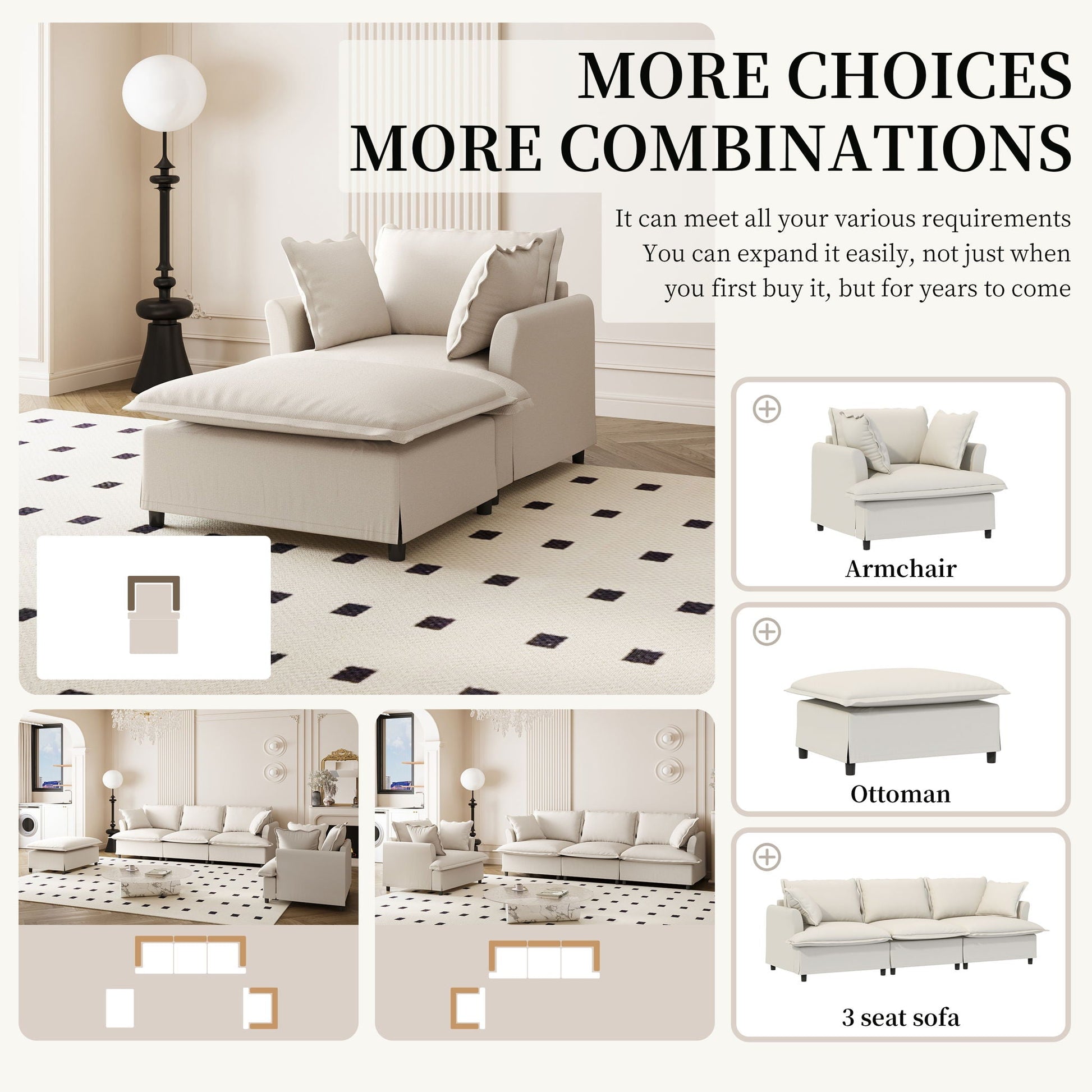 Oversized Chaise Lounge Indoor Single Sofa Bed With Wide Seat, Upholstered Lazy Sleeper Armchair With Movable Ottoman Reading Couch Set Luxe & Co.