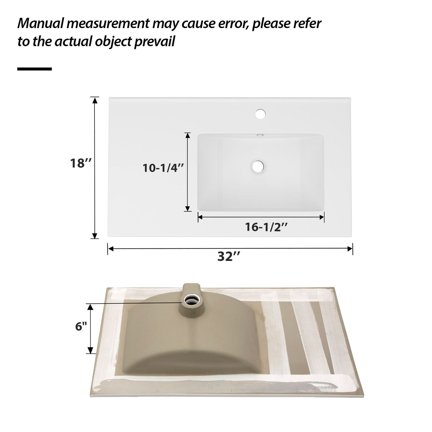 Rectangular Single Vanity Top With 1 Faucet Hole And Overflow, 32" X 18", Spacious Left Countertop For Storage - White Daily Nest