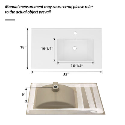 Rectangular Single Vanity Top With 1 Faucet Hole And Overflow, 32" X 18", Spacious Left Countertop For Storage - White Daily Nest