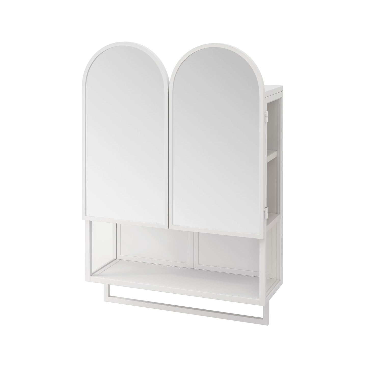 Double Arched Mirror Wall Cabinet With 2 Doors, Featuring Adjustable Shelves And Towel Rack Daily Nest