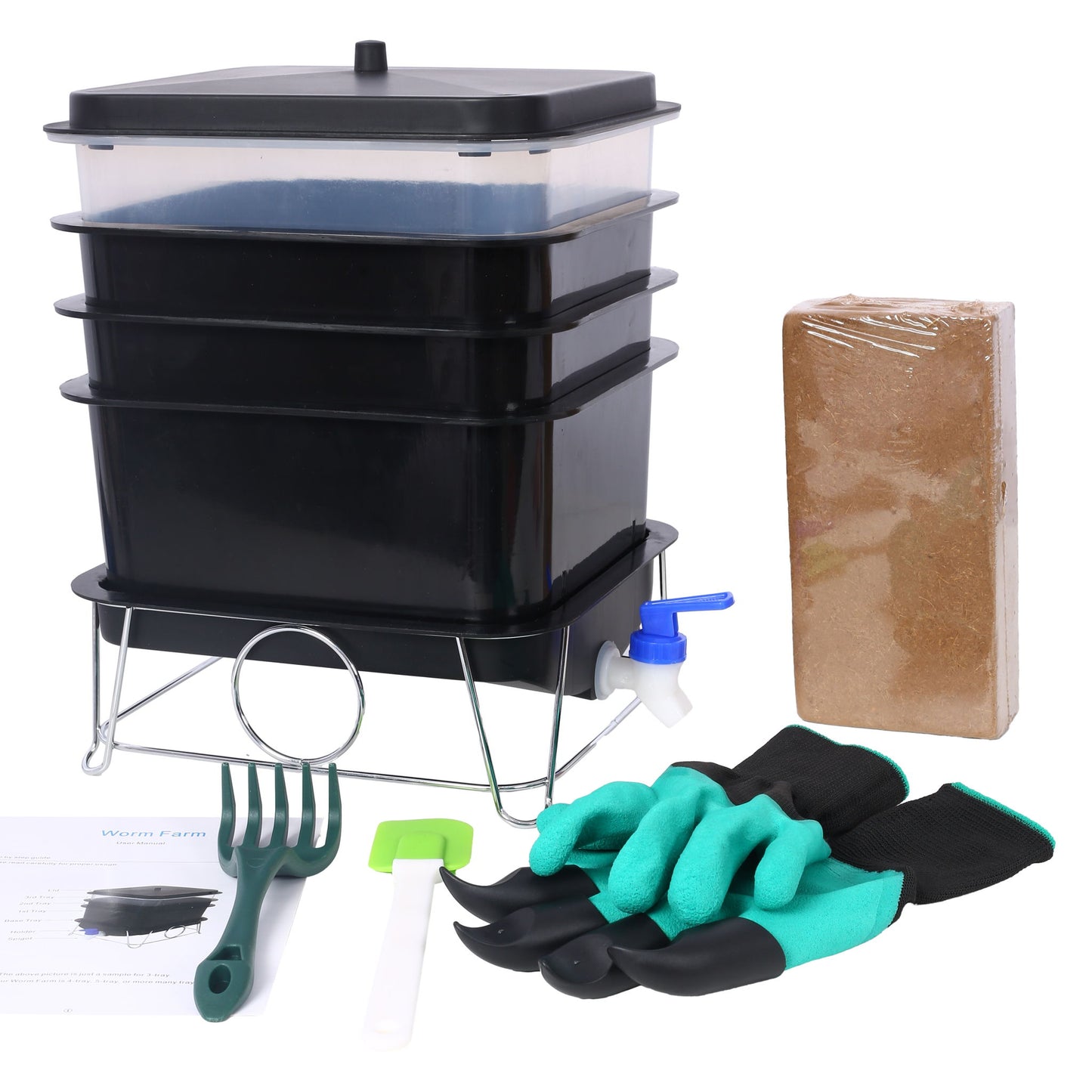 Durable Worm Farm Composting Bin With 4 Tray System For Food Waste Recycling Plastic - Black Daily Nest