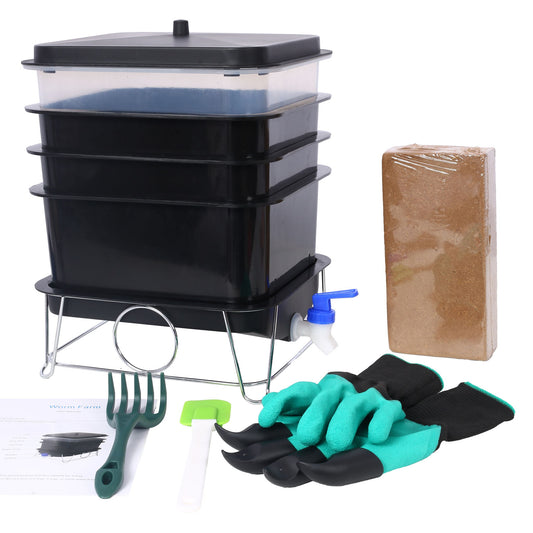 Durable Worm Farm Composting Bin With 4 Tray System For Food Waste Recycling Plastic - Black Daily Nest