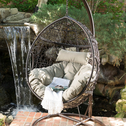 Kylie - Boho Style Hanging Basket Chair Rattan With Water Resistant Cushions Noble House