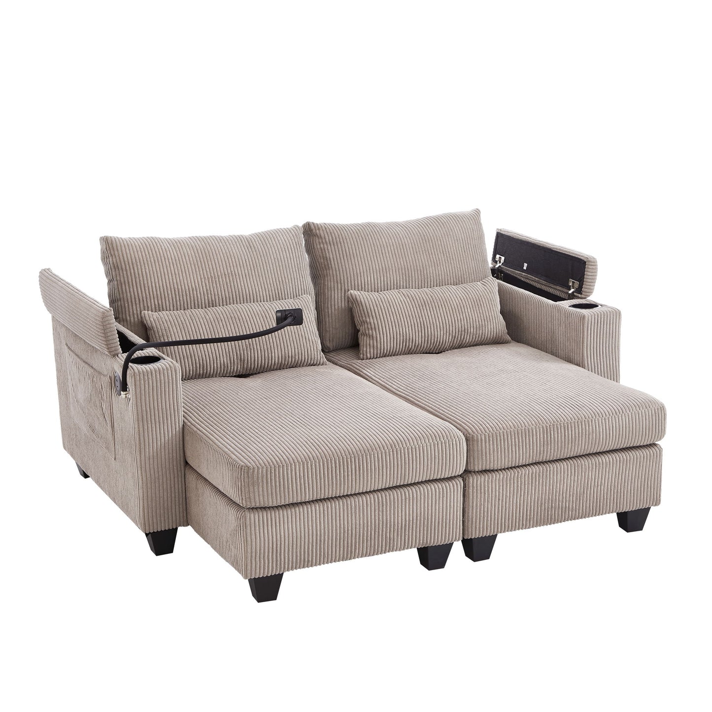 Convertible Chaise Lounge Sofa Chair With USB Ports, Cup Holders, Phone Holder And Storage Hearth and Haven
