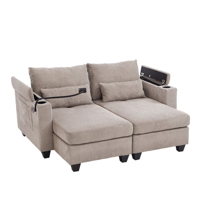 Convertible Chaise Lounge Sofa Chair With USB Ports, Cup Holders, Phone Holder And Storage Hearth and Haven