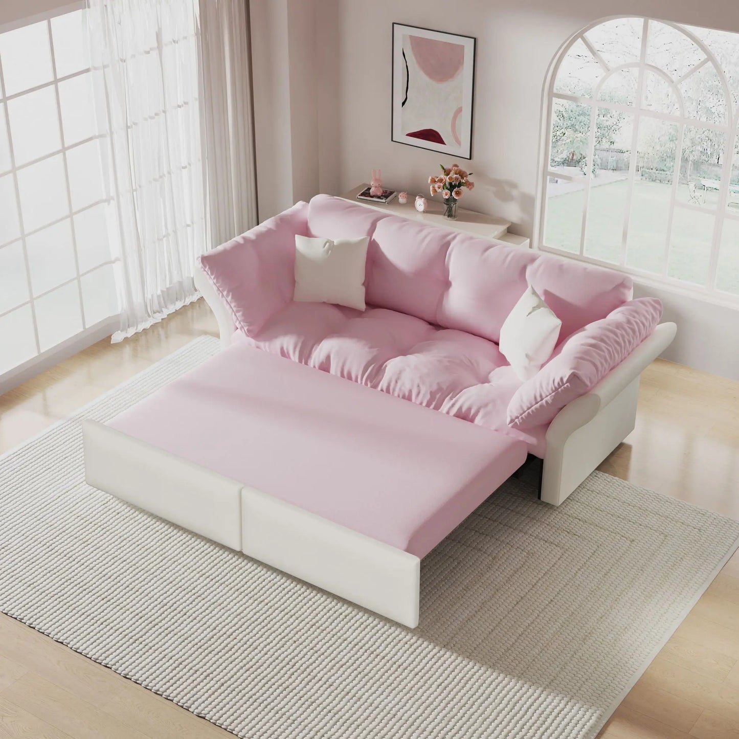 Queen Pull Out Sofa Bed, 3 In 1 Convertible Sleeper Tufted With 2 Soft Pillows Home Essentials